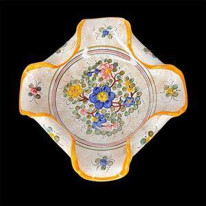 ITALY Sorrento Floral Ruffle Candy Dish Bowl Plate Decor Pottery Vintage AS IS